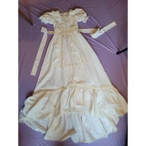 VINTAGE 70s Handmade Prairie Wedding Dress - Cottagecore Lace Puff Sleeve Maxi